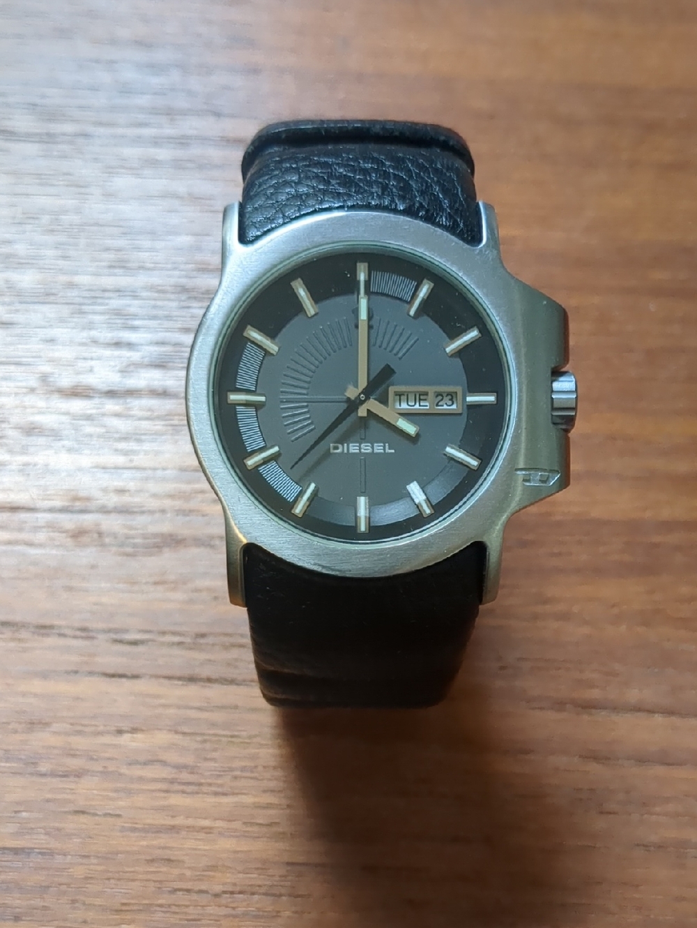 Diesel Black Leather Strap Watch with Gray Dial
